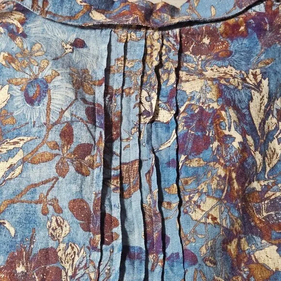 EUC Peruvian Connection Women Linen Trapani Tunic L Blue Floral Boho Artisan - Picture 5 of 14